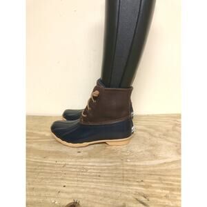 New Sperry Boots Womens Duck Saltwater 6M Brown Leather Blue Waterproof